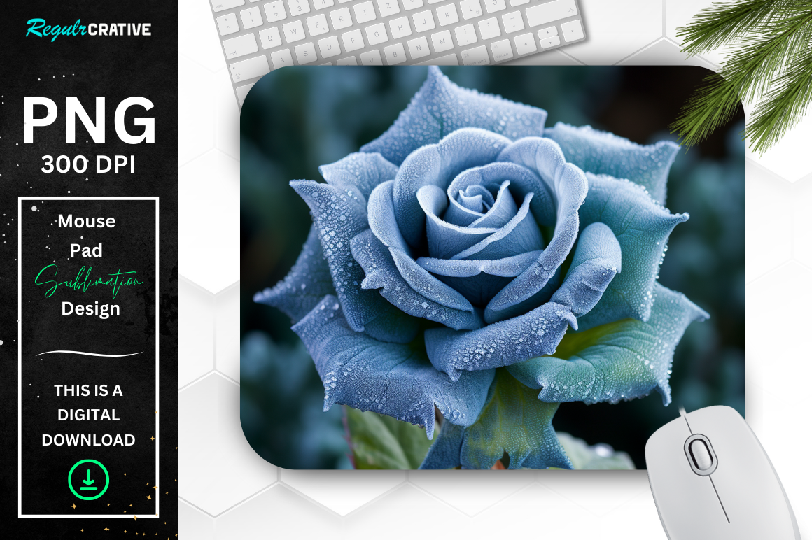 Beautiful Frost Indigo Rose Mouse Pad