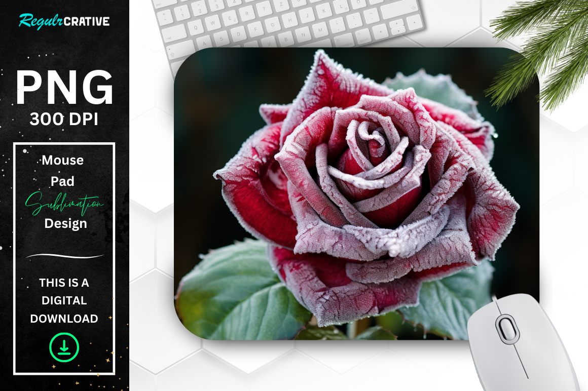 Beautiful Frost Maroon Rose Mouse Pad