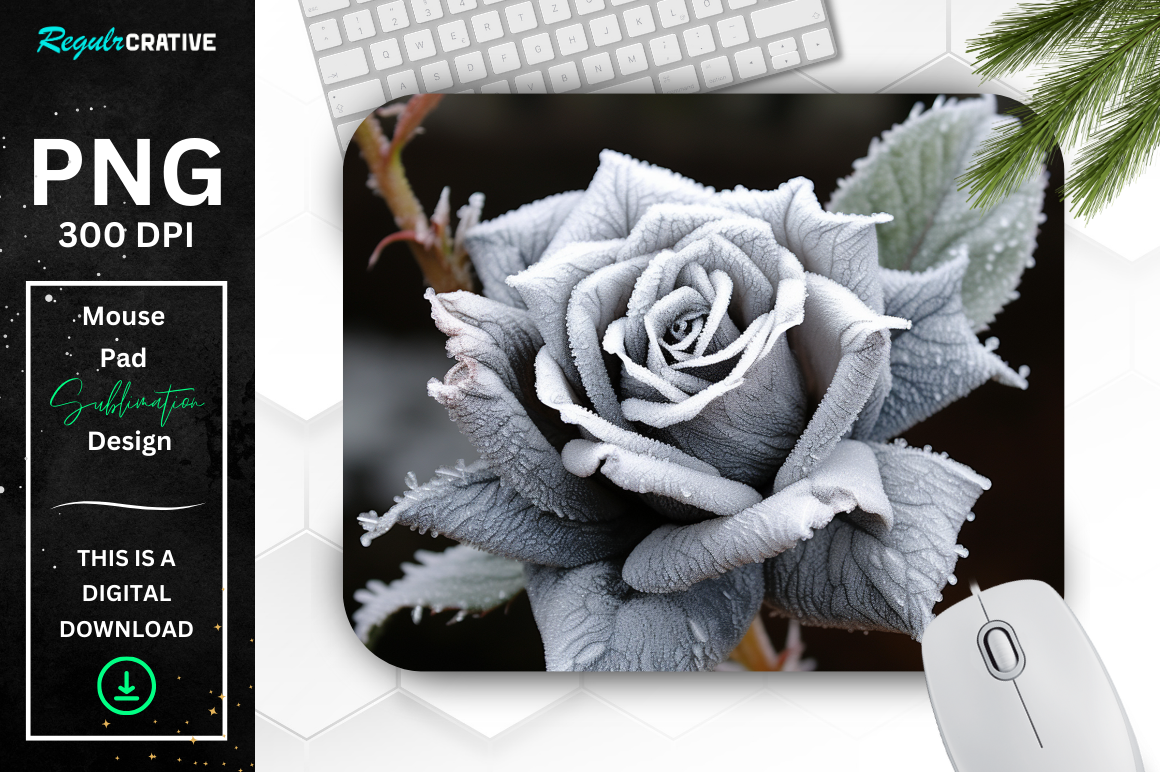 Beautiful Frost Silver Rose Mouse Pad