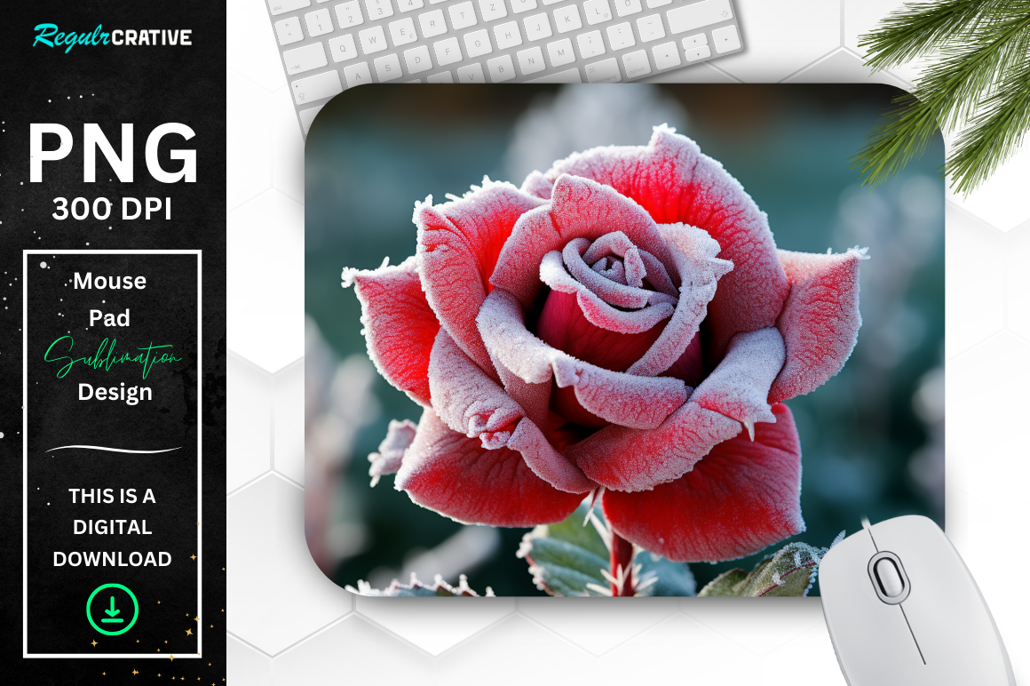 Beautiful Frost Red Rose Mouse Pad
