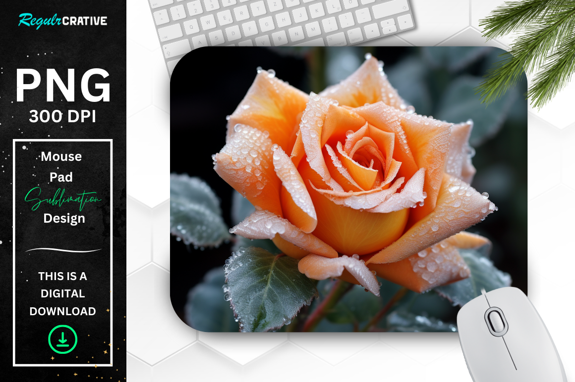 Beautiful Frost Orange Rose Mouse Pad