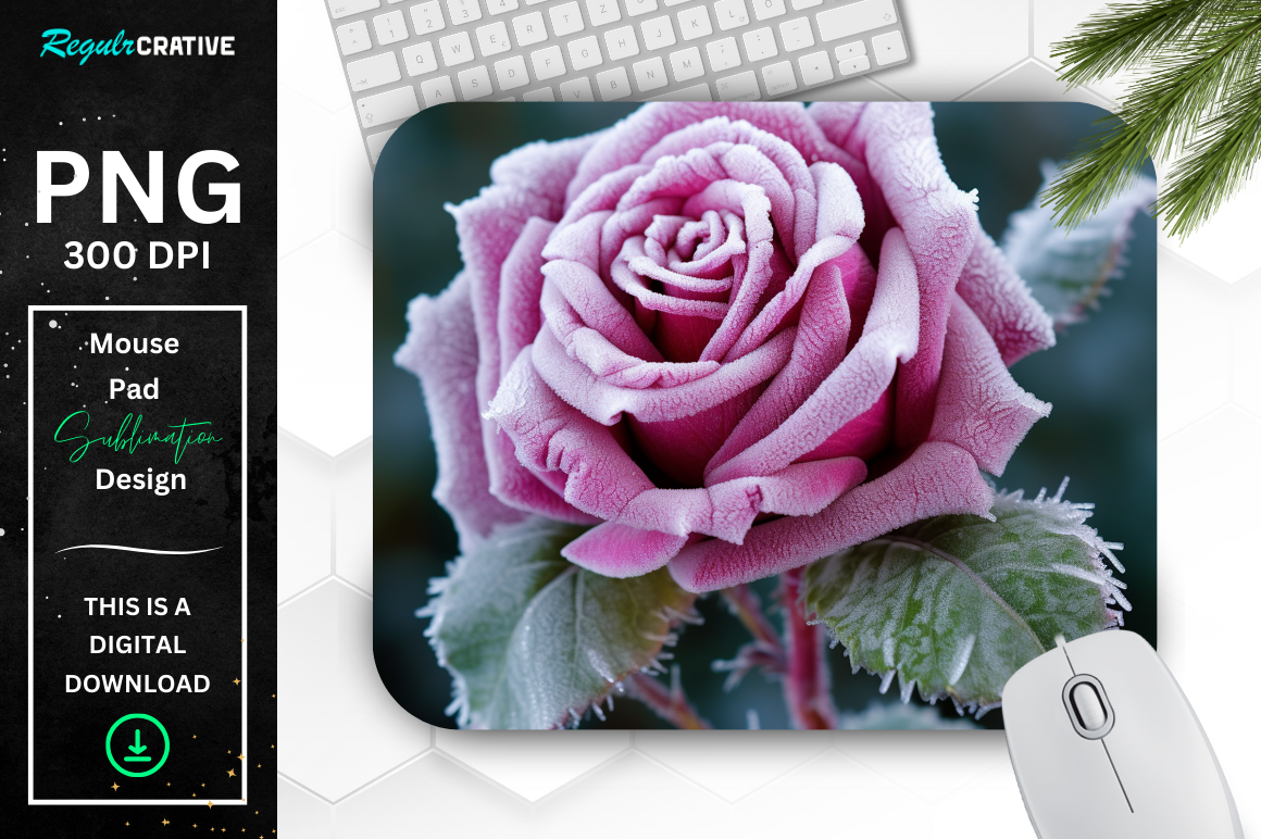 Beautiful Frost Magenta Rose Mouse Pad