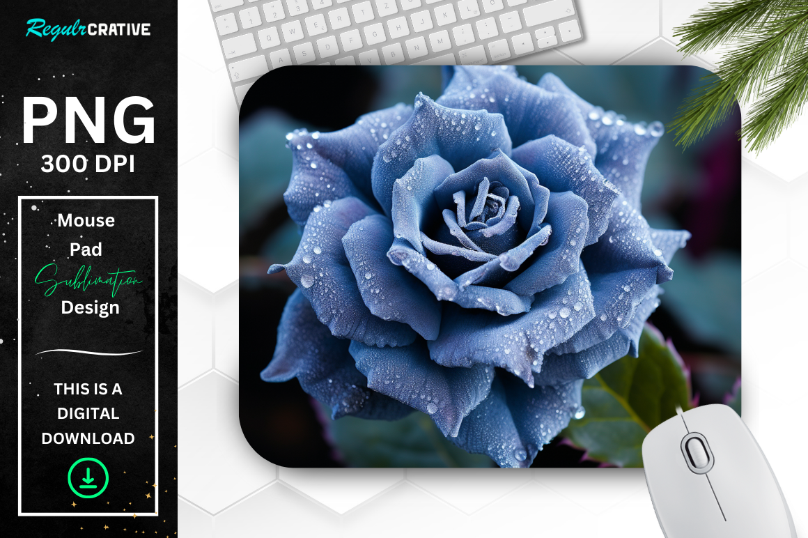 Beautiful Frost Indigo Rose Mouse Pad