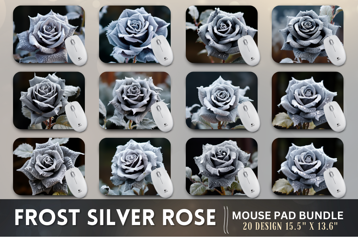 Beautiful Frost Silver Rose Mouse Pad