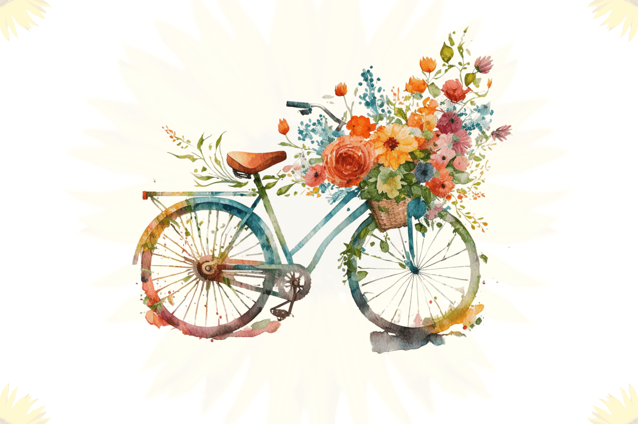 Watercolor Flower Bicycle Clipart Bundle