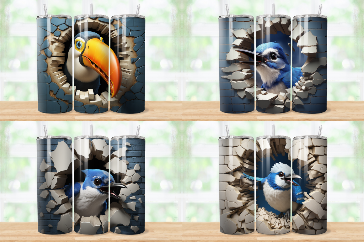 3D Birds Cracked Hole Tumbler Bundle
