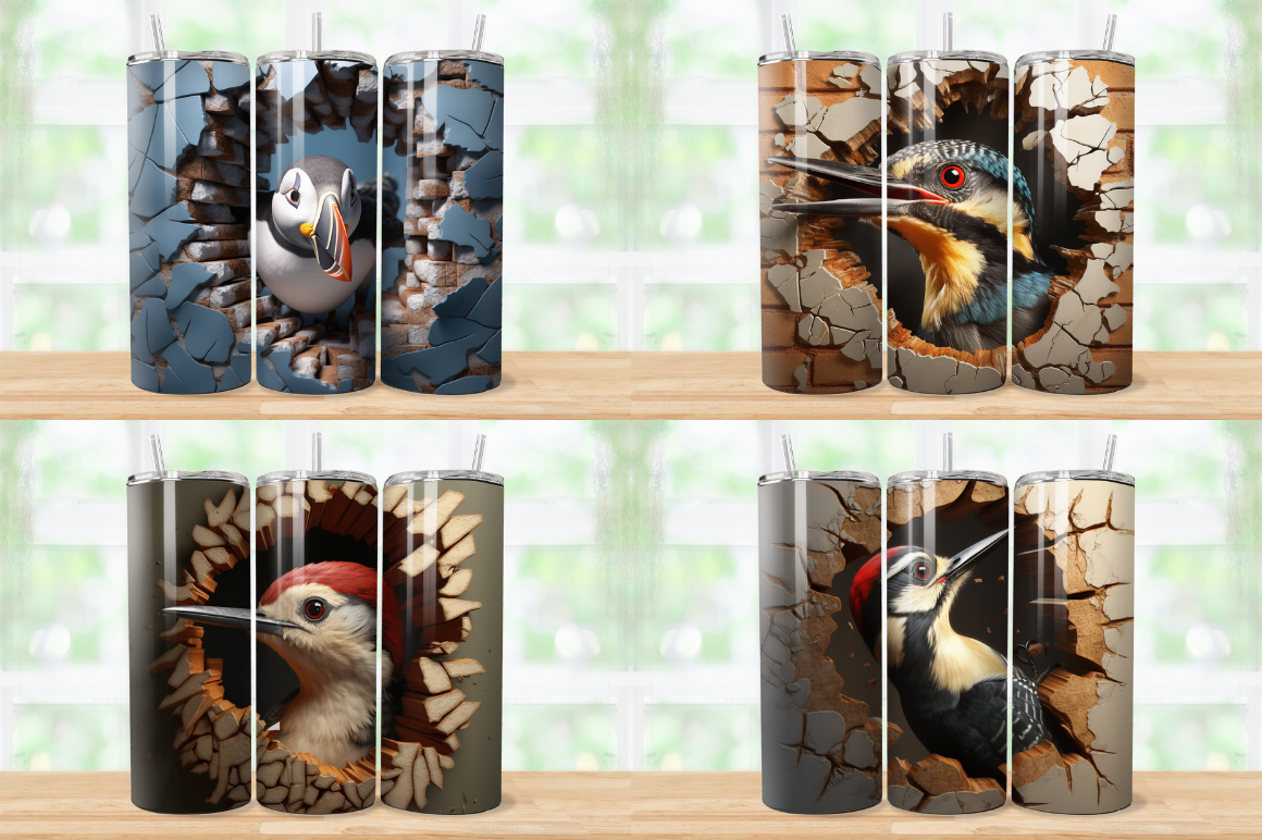 3D Birds Cracked Hole Tumbler Bundle