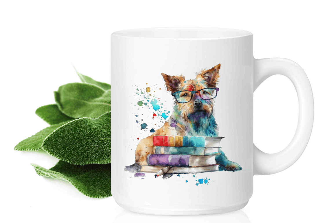 Watercolor Dog and Books  Clipart  Bundle