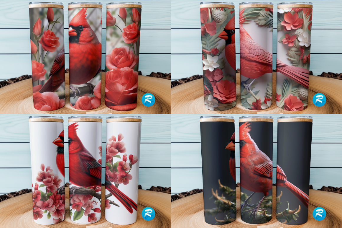 3D Red Cardinal Bird Tumbler Bundle