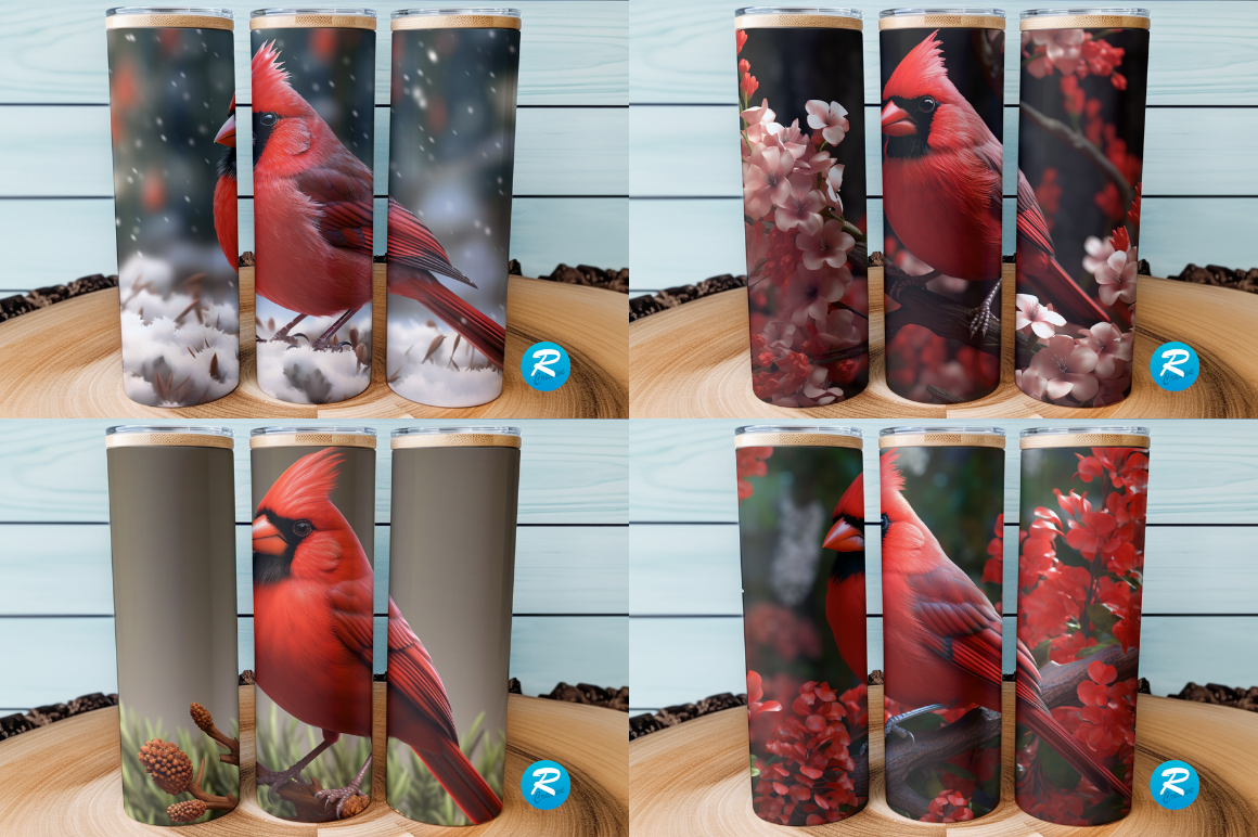 3D Red Cardinal Bird Tumbler Bundle