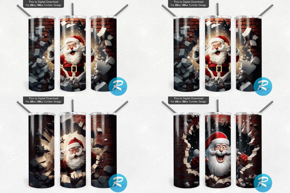 3D Christmas Santa Cracked Hole Tumbler Bundle
