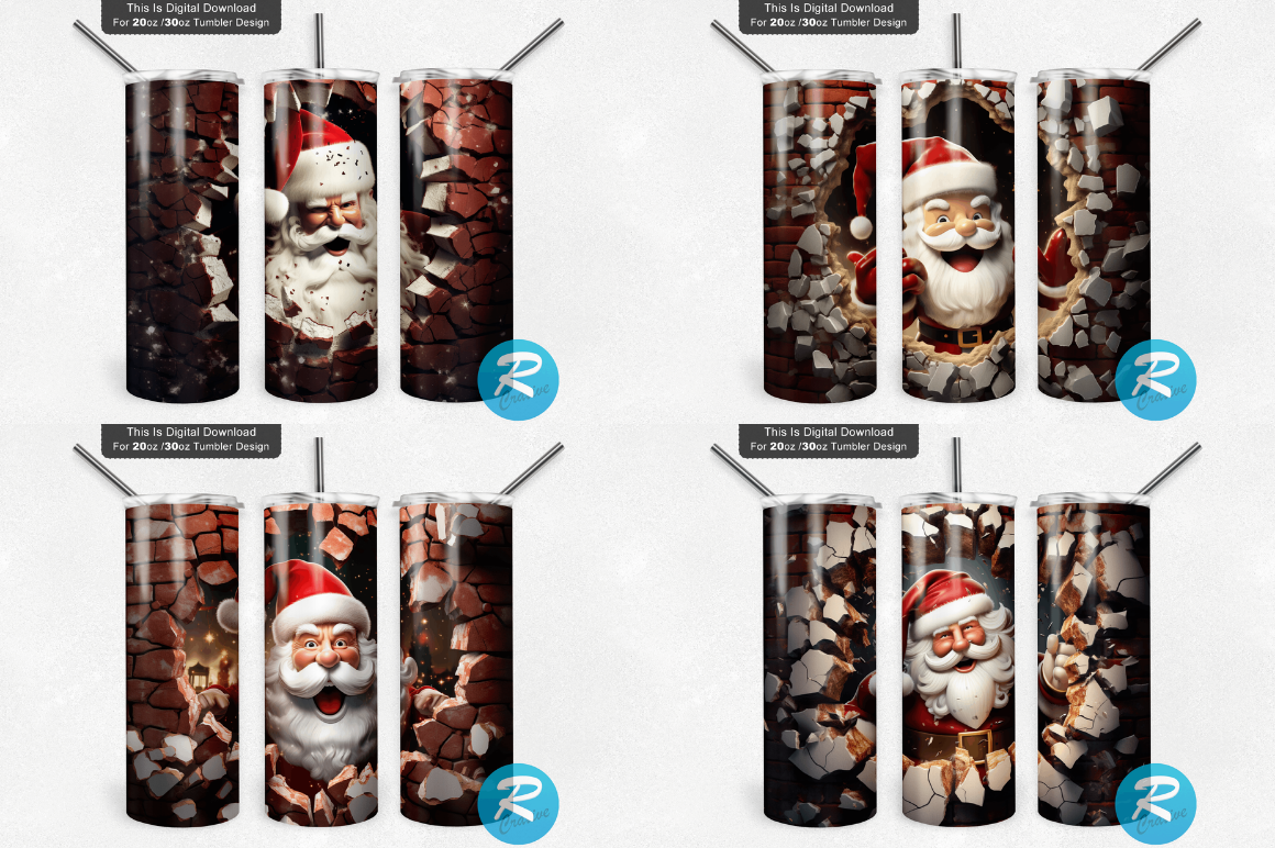 3D Christmas Santa Cracked Hole Tumbler Bundle