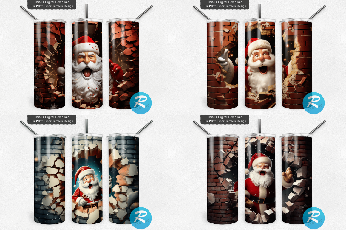 3D Christmas Santa Cracked Hole Tumbler Bundle