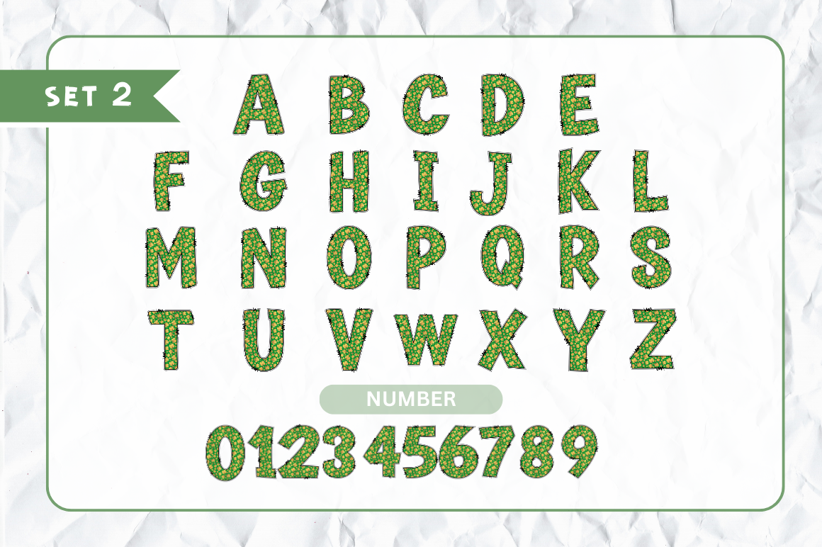 St Patrick’s Alphabet with Hand Drawn Numbers and Clipart