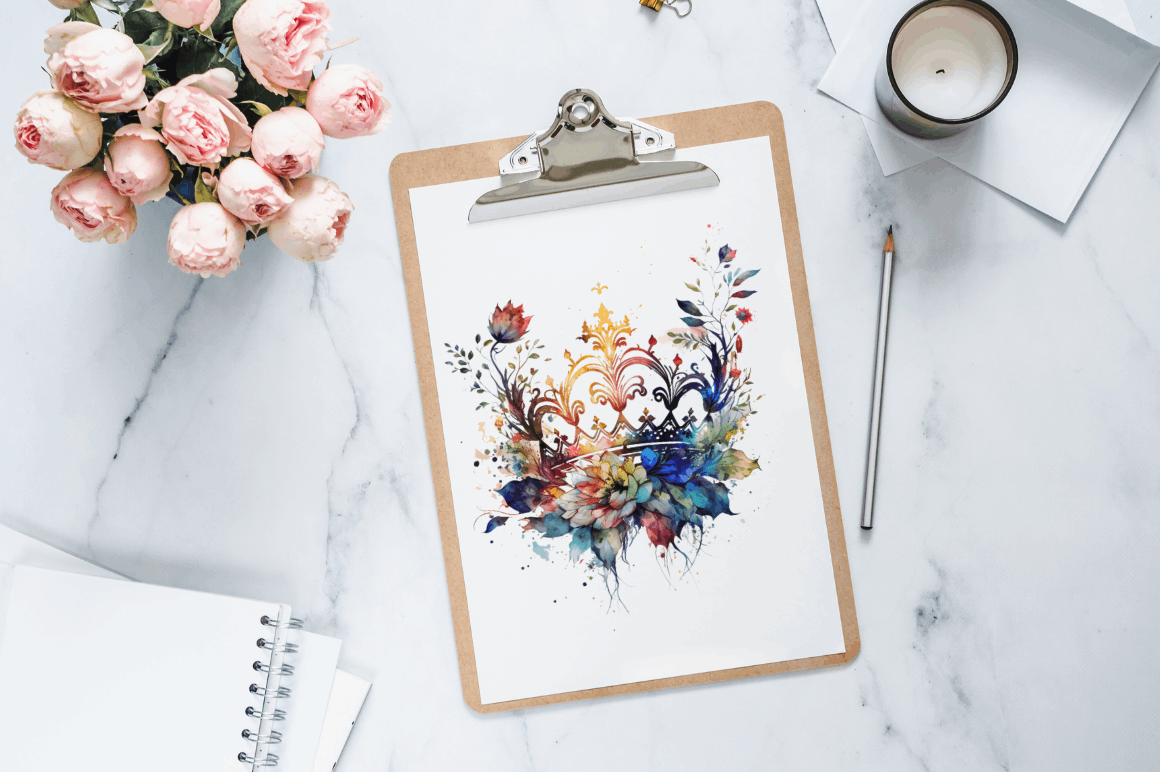 Watercolor Queen Crown Clipart Bundle