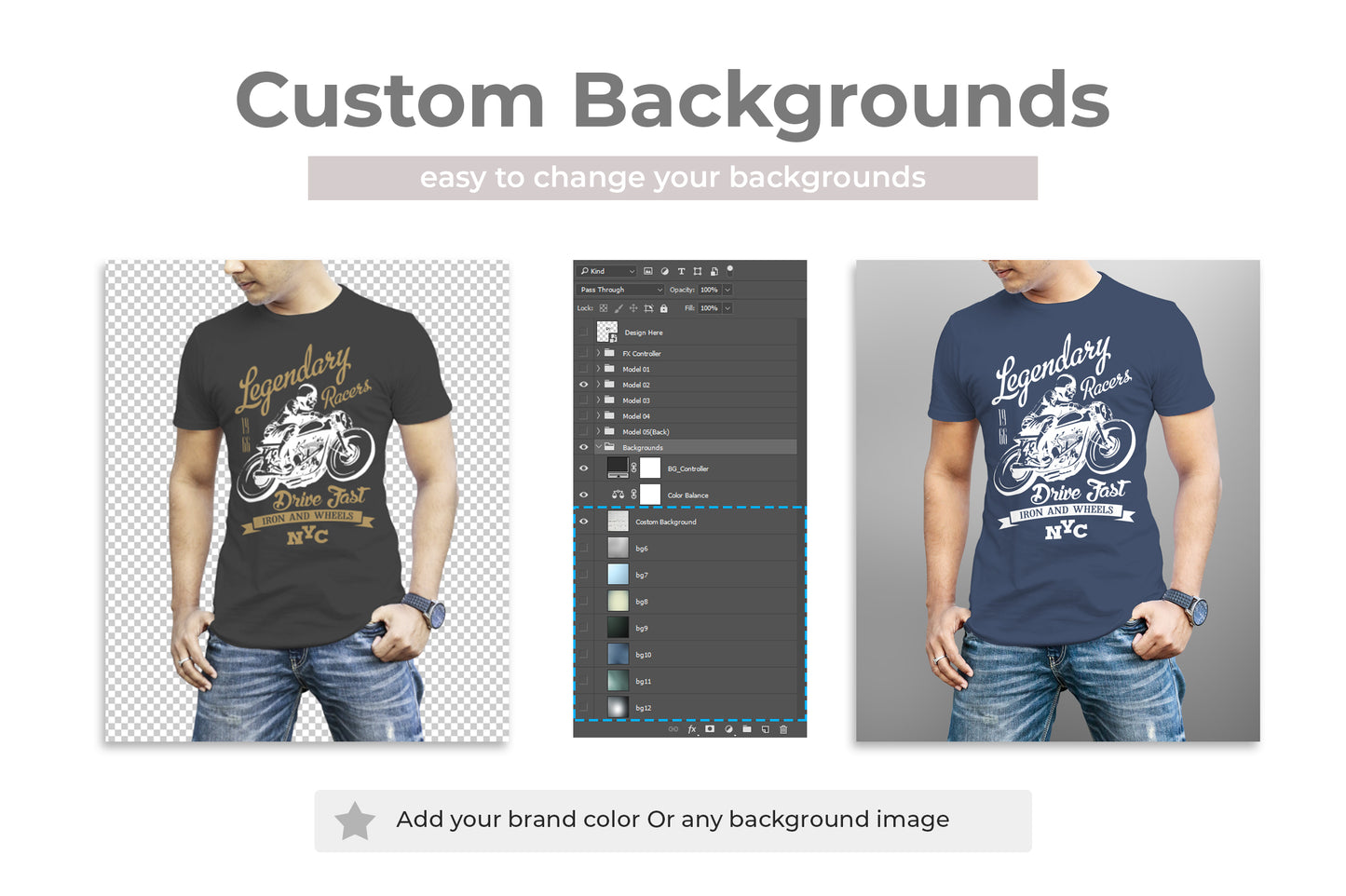 5 Editable Men's Crew Neck T-Shirt Mock-Ups Bundle