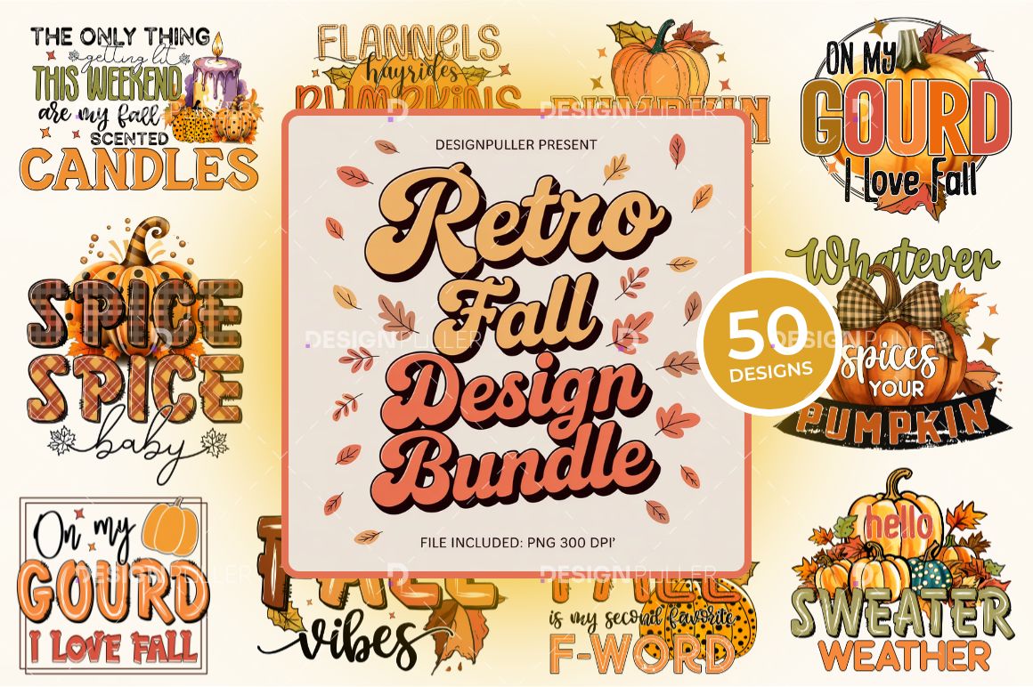 Retro Fall Design Bundle  - 50 Designs