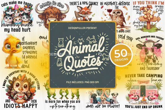 Funny Animal Quotes Design Bundle - 50 Designs
