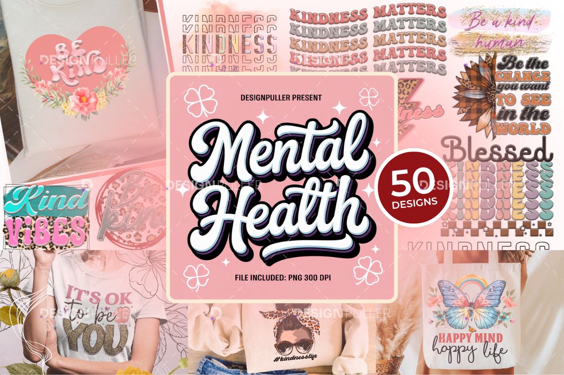 Mental Health Retro Design Bundle - 50 Designs