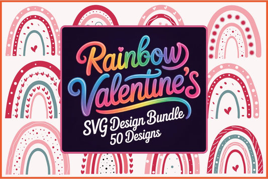 Boho Rainbow Valentine Design Bundle - 50 Designs