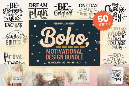 Boho Motivational Design Bundle - 50 Designs