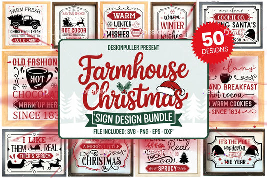 Farmhouse Christmas Sign Design Bundle - 50 Designs