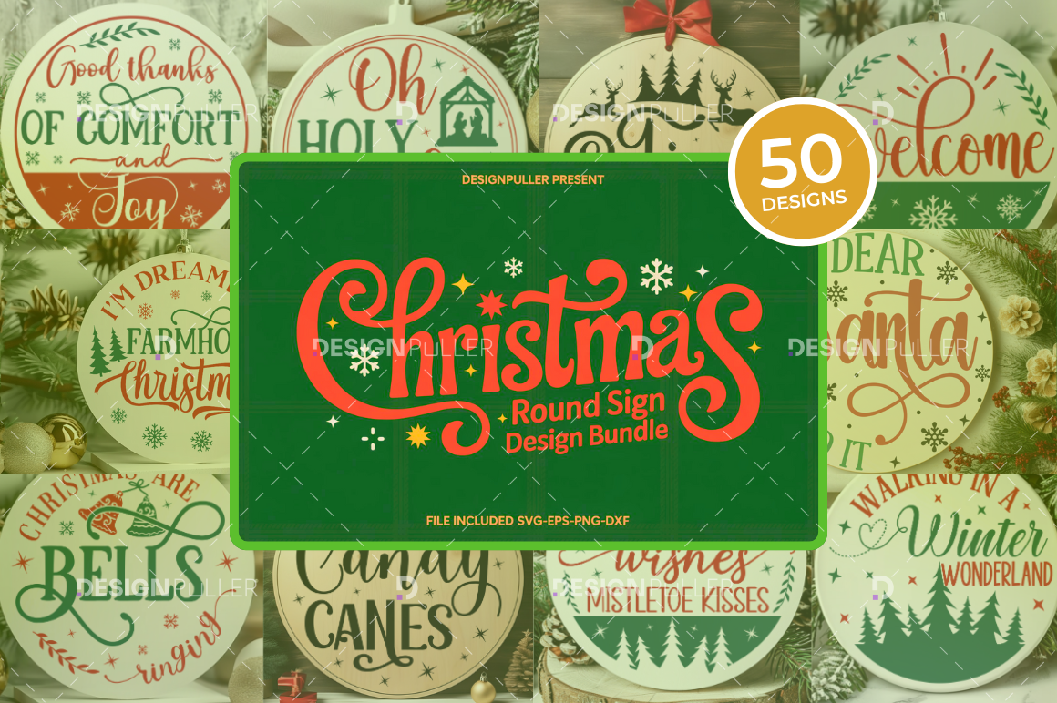 Christmas Round Sign Design Bundle - 50 Designs