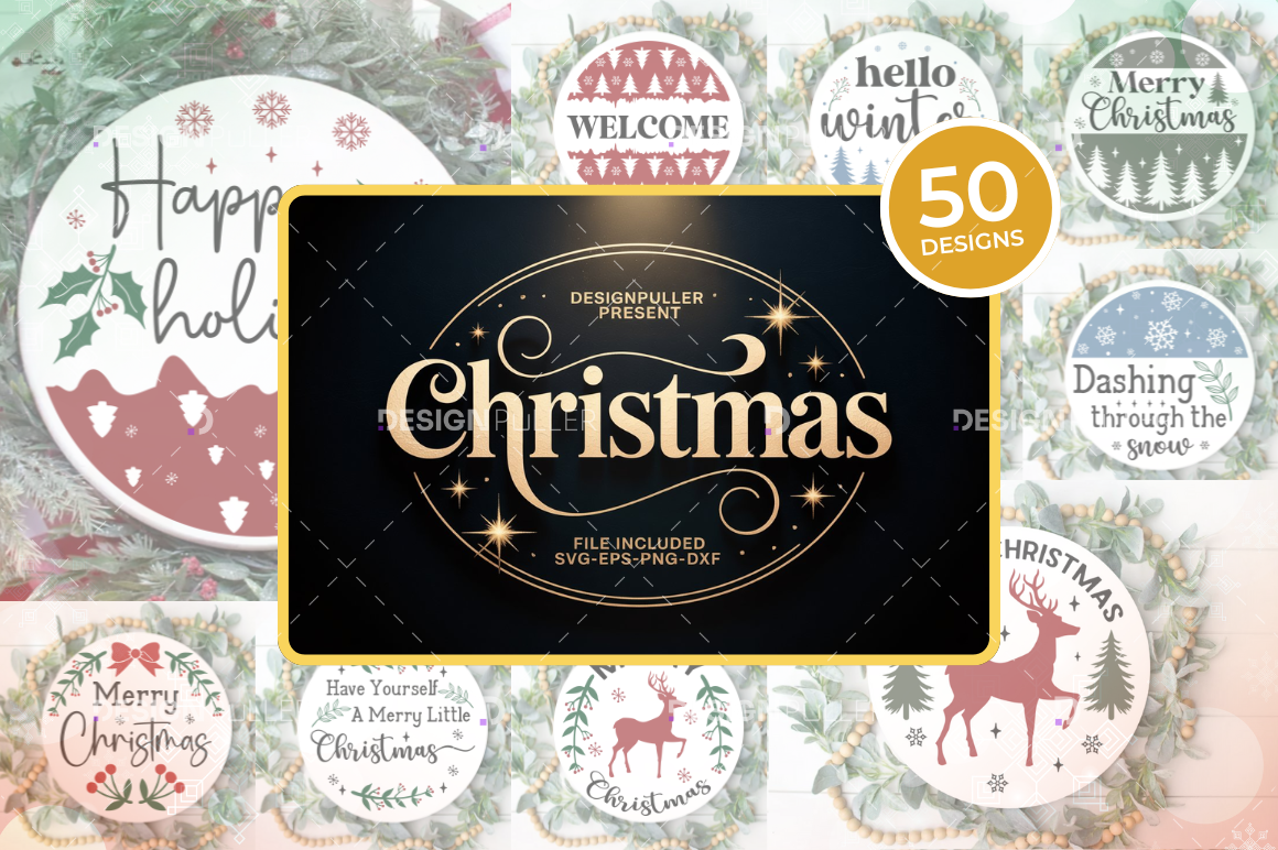Christmas Round Sign Design Bundle - 50 Designs