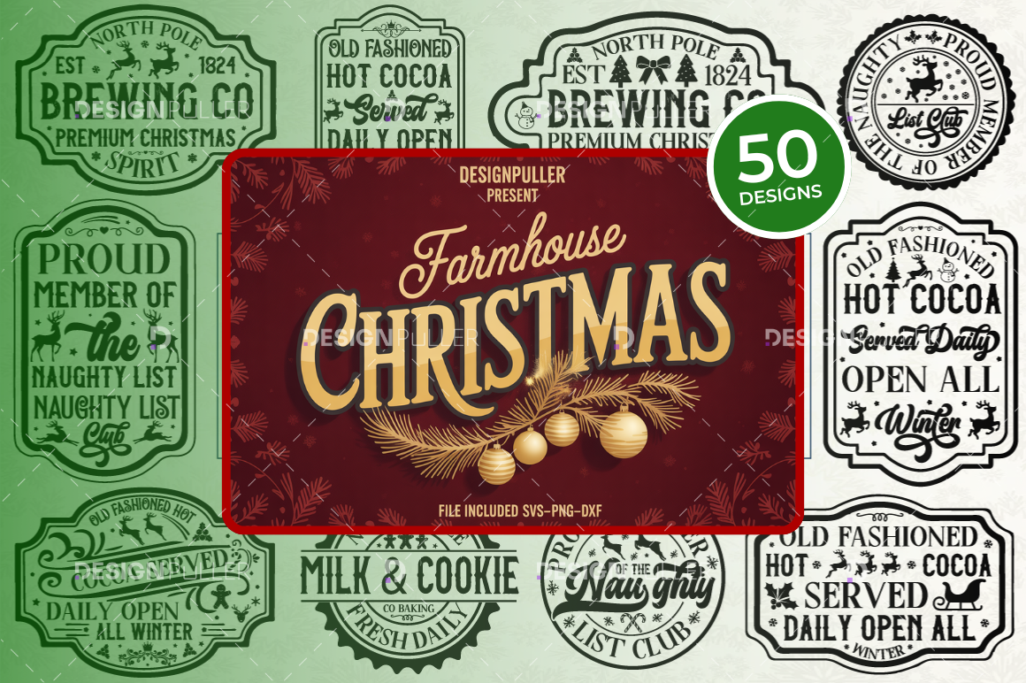Farmhouse Christmas  Design Bundle - 50 Designs