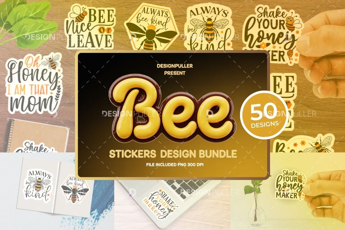 Bee Sticker Design Bundle - 50 Designs