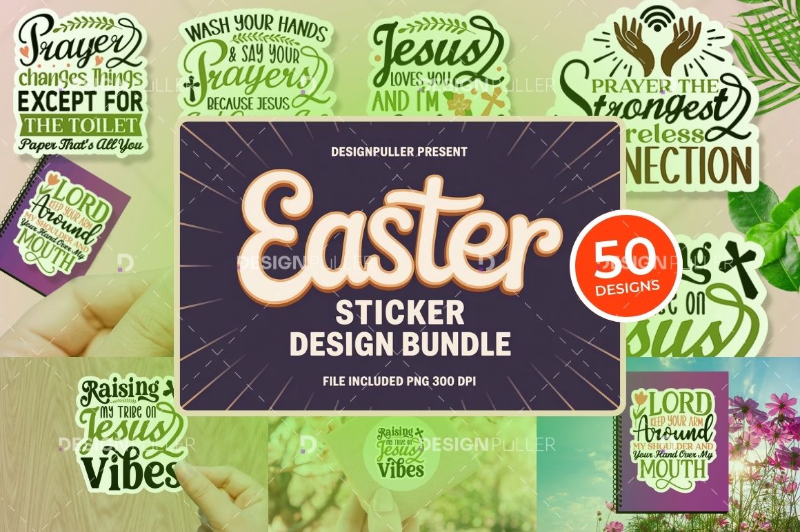 Christian Easter Sticker Design Bundle - 50 Designs