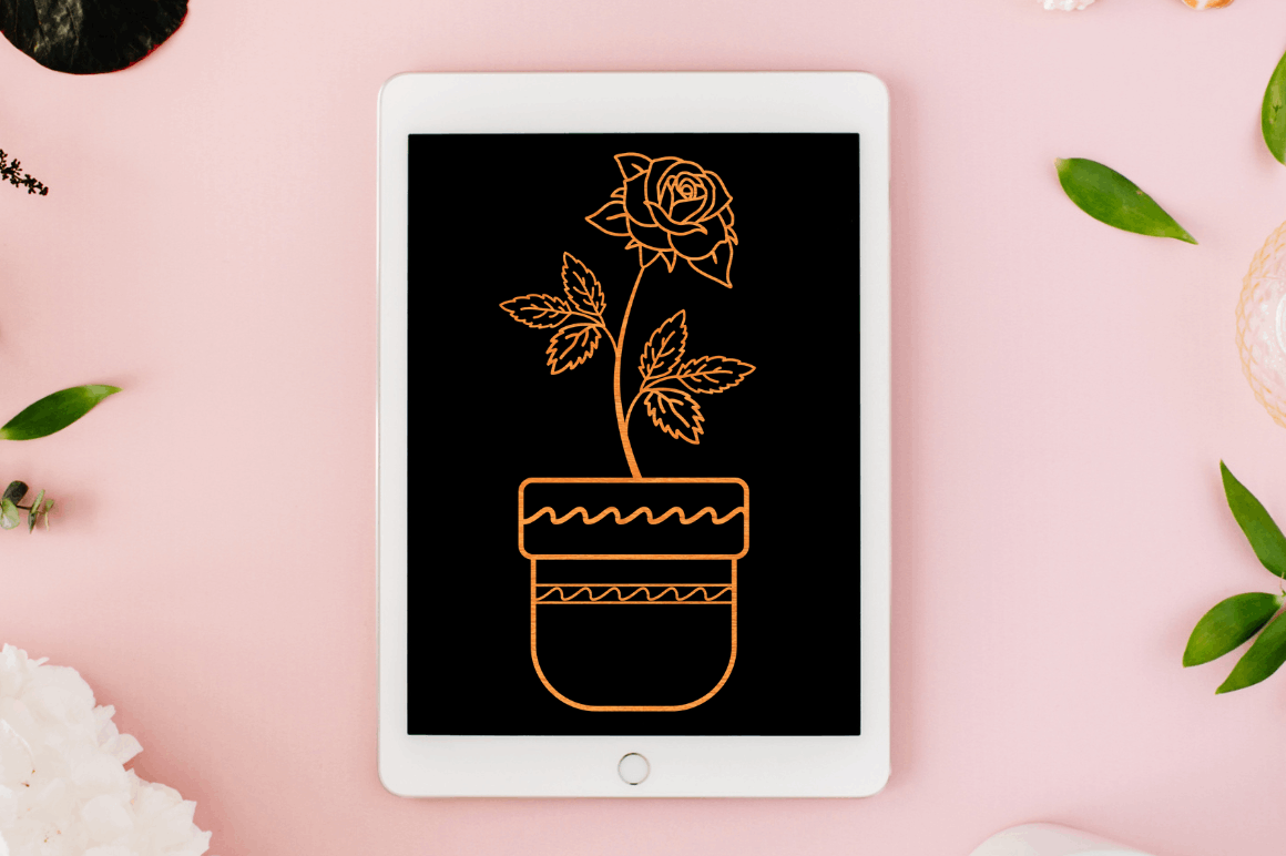 Laser Cut Rose with Pot SVG Bundle