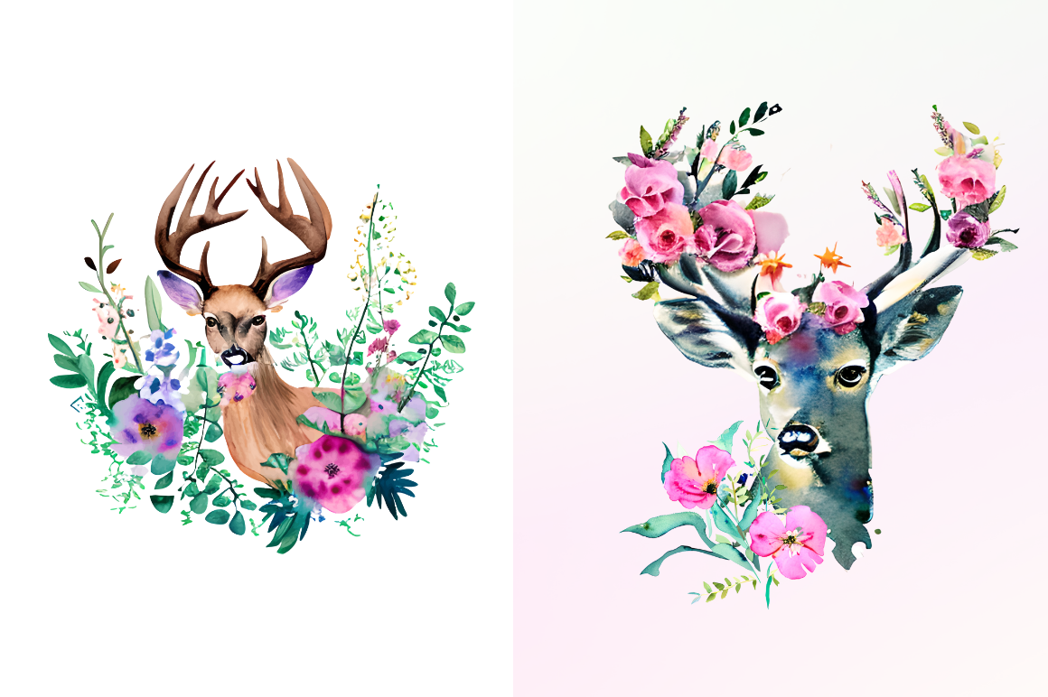 Watercolor Deer Boho Floral Sublimation Bundle