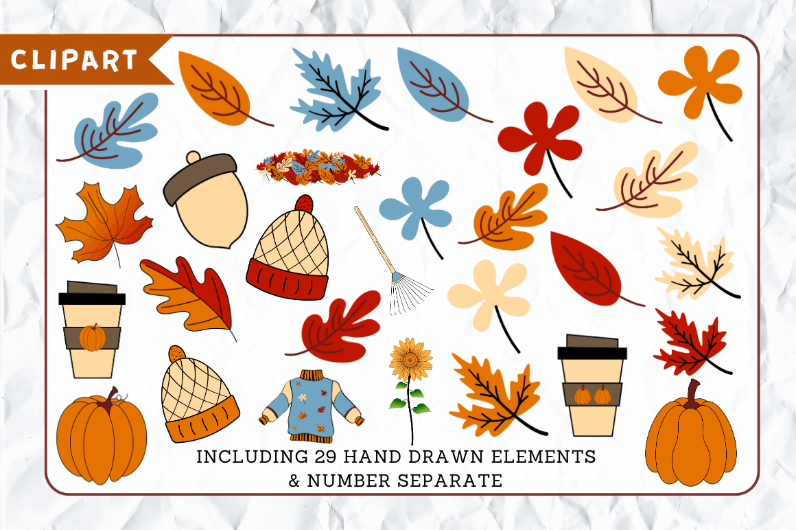 Fall Doodle Alphabet  with Hand Drawn Clipart Bundle