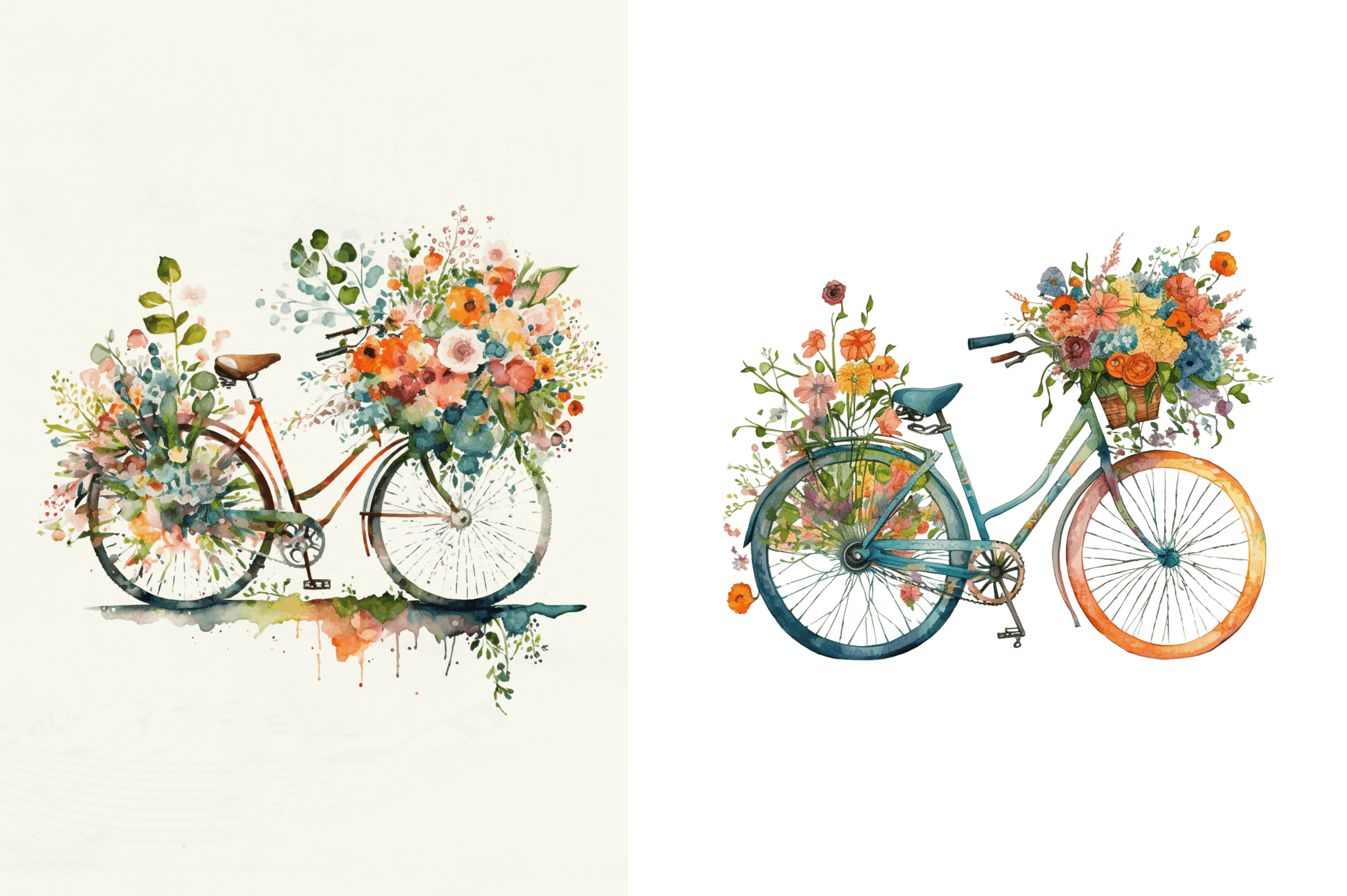 Watercolor Flower Bicycle Clipart Bundle