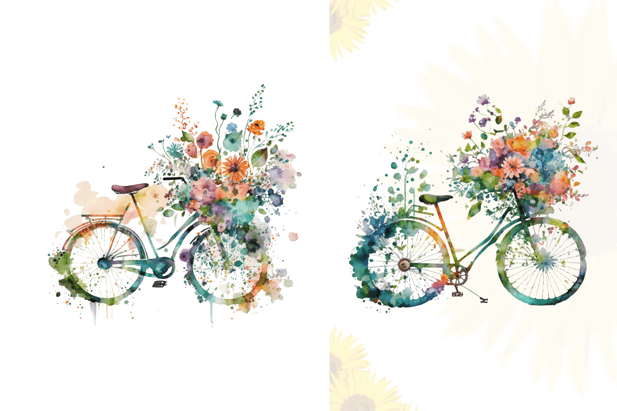 Watercolor Flower Bicycle Clipart Bundle