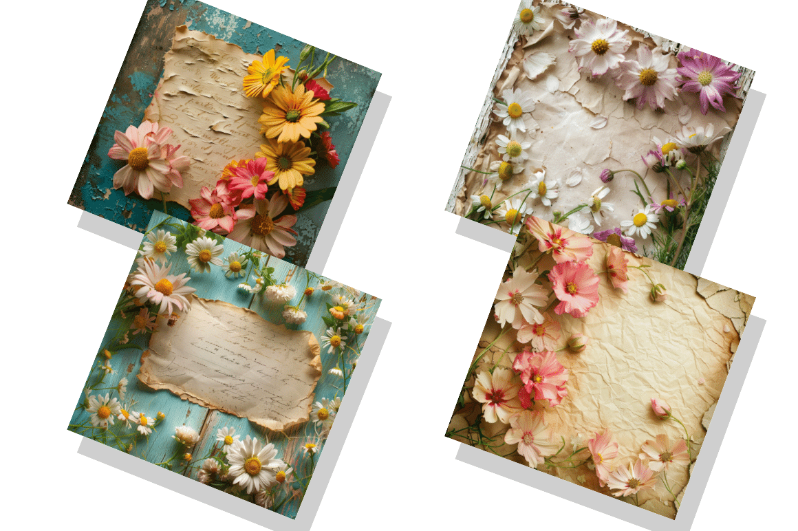Flowers with a Note for a Sentiment Digital Papers Bundle