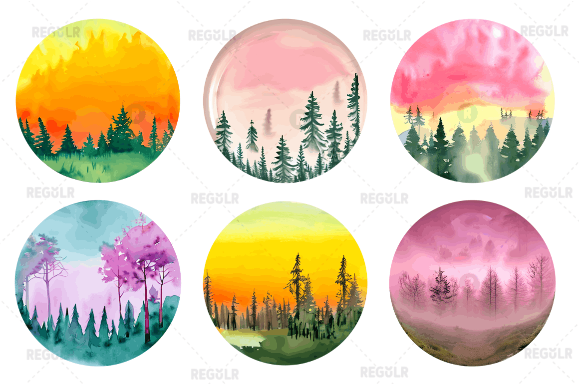 Forest Sunset Sky inspired Sublimation Circles Background bundle