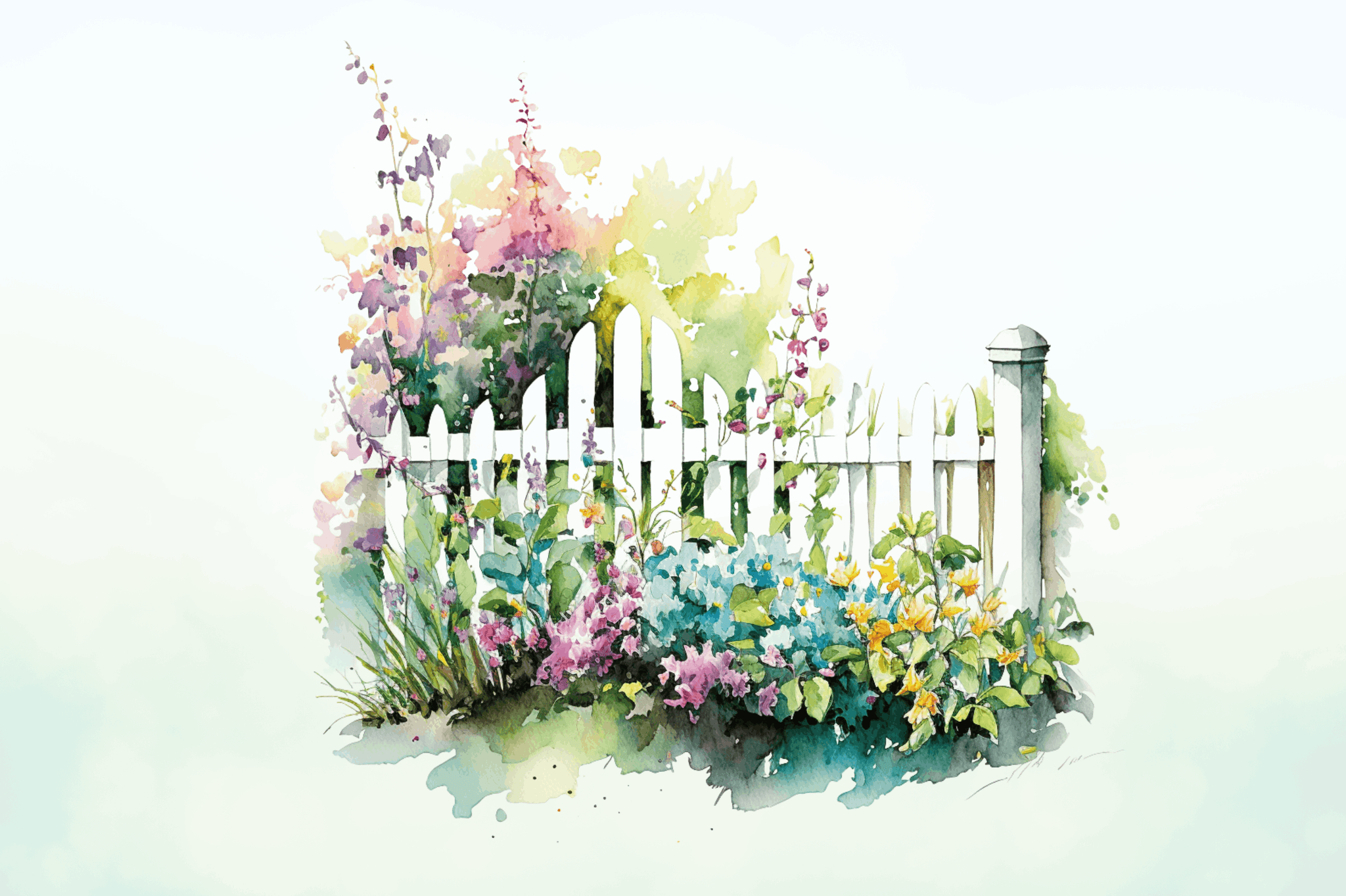 Watercolor Garden floral Fences Clipart Bundle