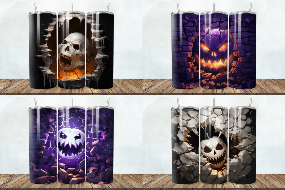 3D Halloween Ghost Cracked Hole Tumbler Bundle