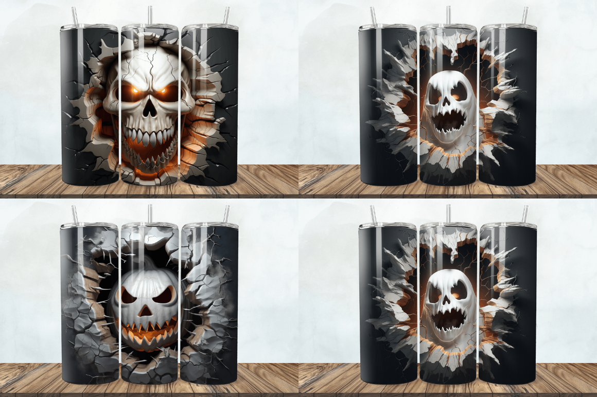 3D Halloween Ghost Cracked Hole Tumbler Bundle