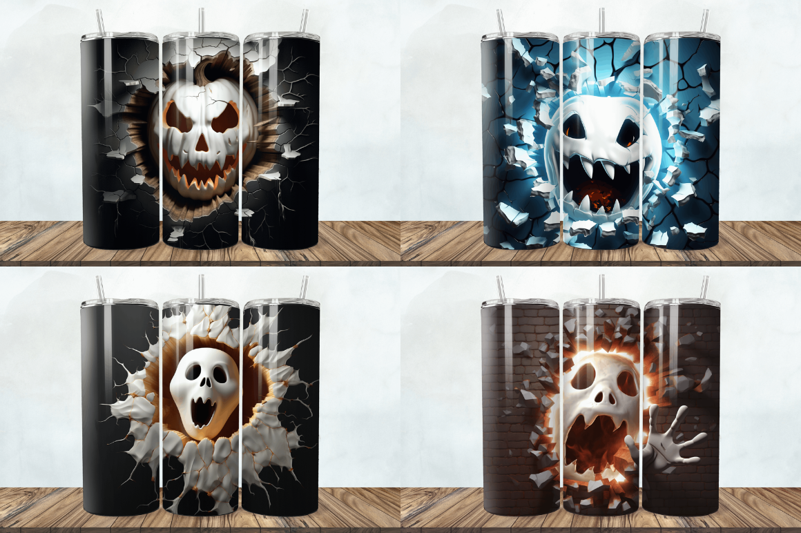 3D Halloween Ghost Cracked Hole Tumbler Bundle