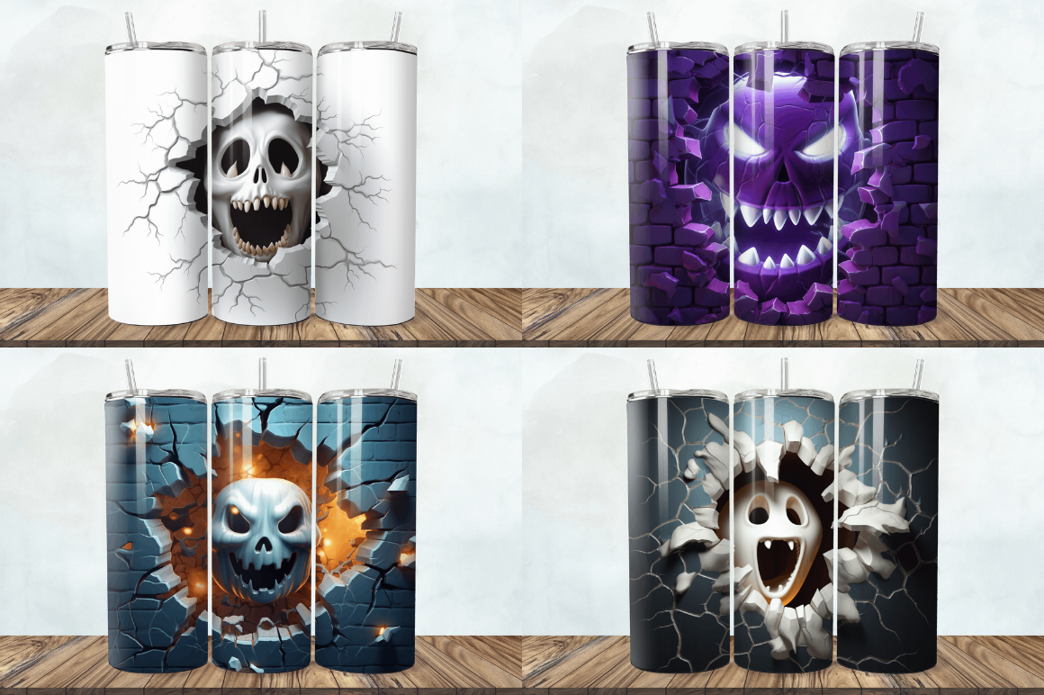 3D Halloween Ghost Cracked Hole Tumbler Bundle