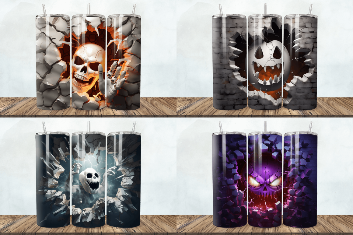 3D Halloween Ghost Cracked Hole Tumbler Bundle