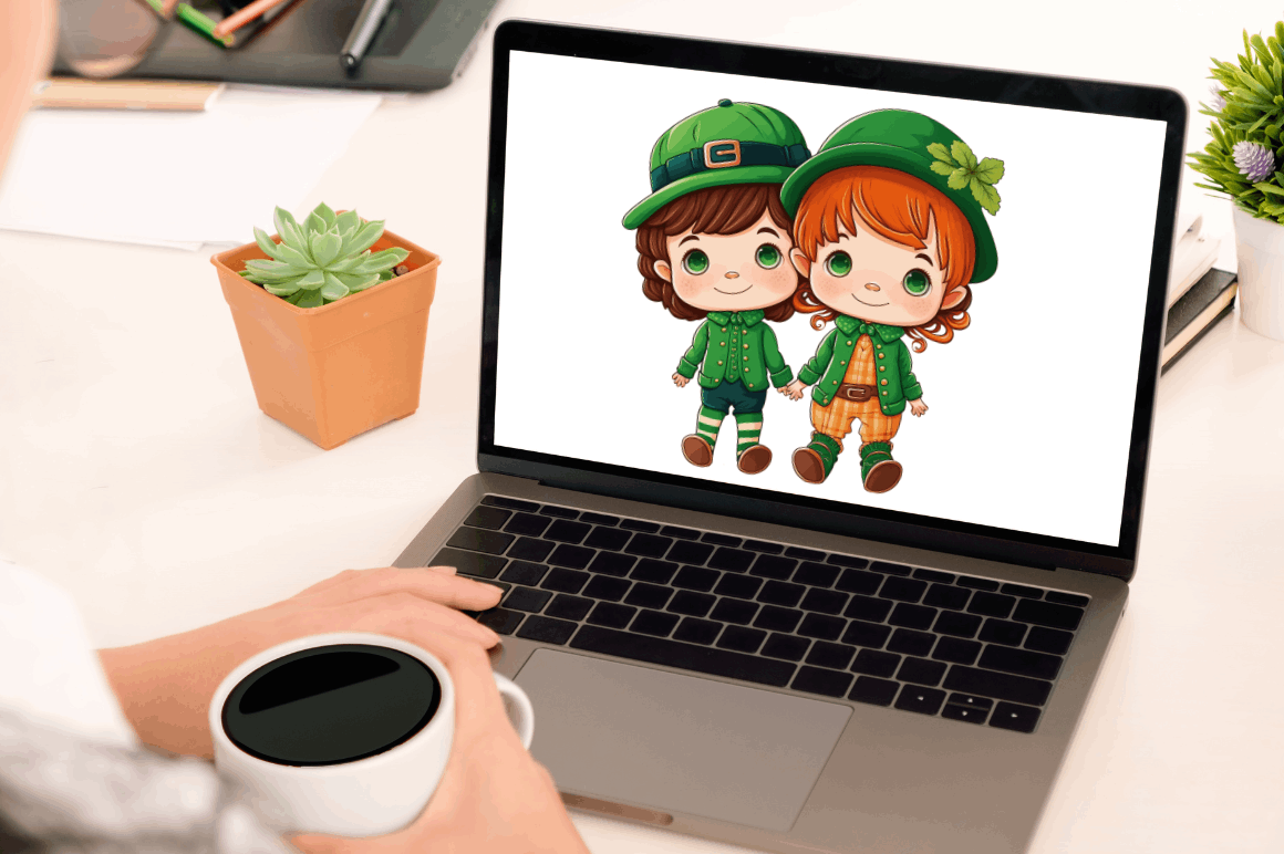 St Patrick's Day Couple Kid Cute Clipart Bundle