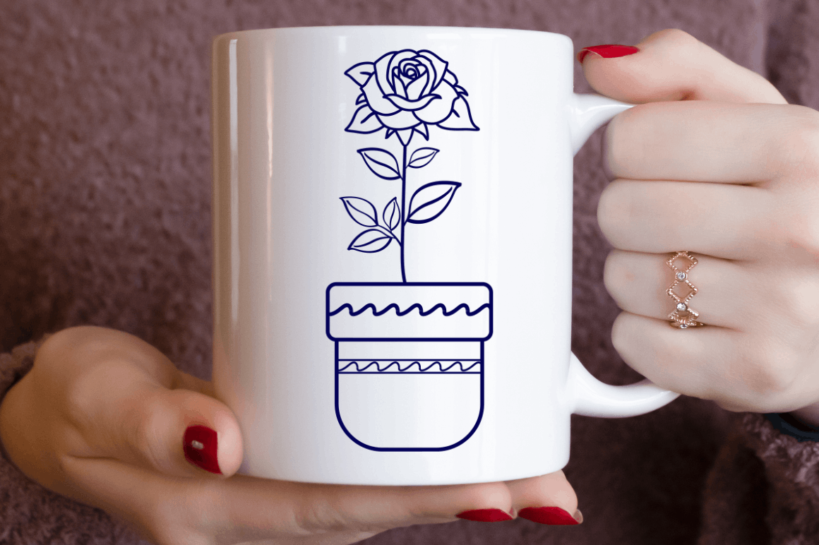 Laser Cut Rose with Pot SVG Bundle