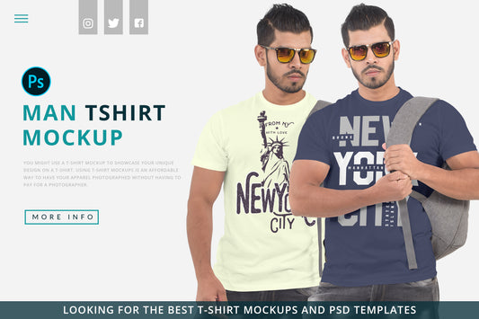 5 Editable Men’s T-Shirt Mock-Up Bundle – Realistic & Stylish Mock-Up Pack - Vol-2
