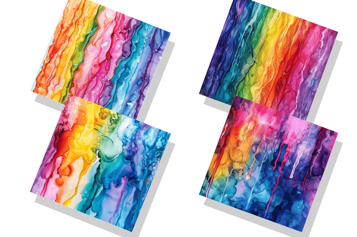 Multicolored Dripping Alcohol Ink Digital Paper Bundle
