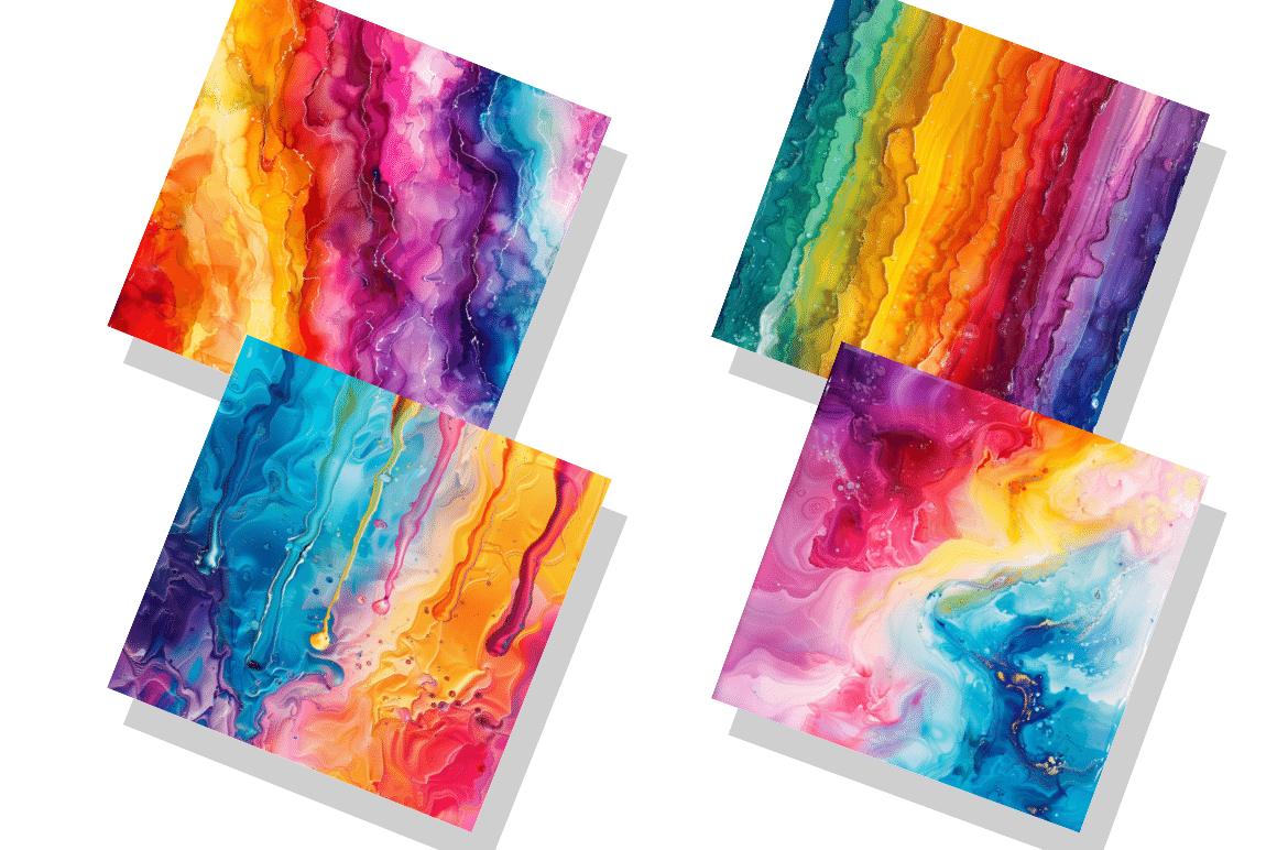 Multicolored Dripping Alcohol Ink Digital Paper Bundle