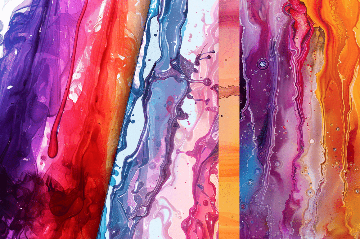 Multicolored Dripping Alcohol Ink Digital Paper Bundle